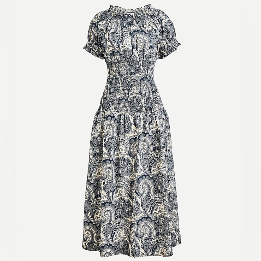 J. Crew Blue and White Paisley Midi Dress